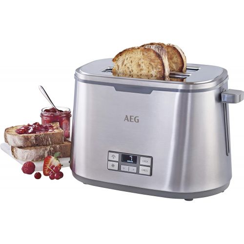  AEG Toaster PremiumLine 7Series AT 7800 / HighContrast-LCD-Display/Countdown-Toasten / 7 Braunungsgrade/Broetchenaufsatz / 2 Scheiben/Edelstahl