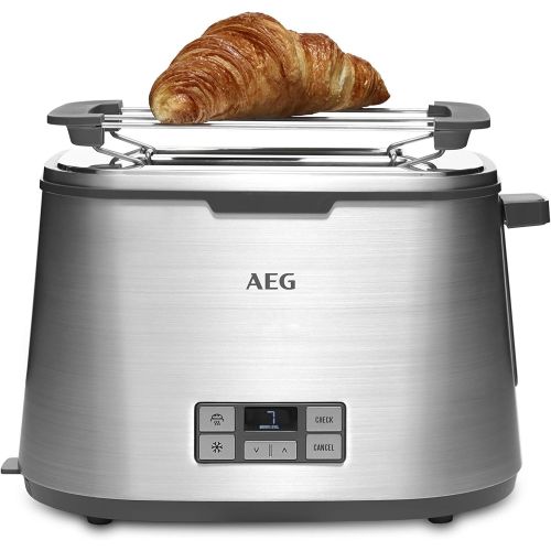  AEG Toaster PremiumLine 7Series AT 7800 / HighContrast-LCD-Display/Countdown-Toasten / 7 Braunungsgrade/Broetchenaufsatz / 2 Scheiben/Edelstahl