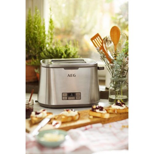  AEG Toaster PremiumLine 7Series AT 7800 / HighContrast-LCD-Display/Countdown-Toasten / 7 Braunungsgrade/Broetchenaufsatz / 2 Scheiben/Edelstahl