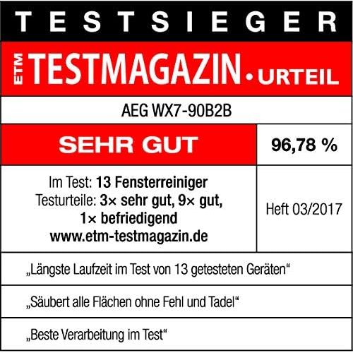  Besuchen Sie den AEG-Store AEG WX7-90B2B Fenstersauger (Inkl. Zubehoer + Abziehlippen aus Naturkautschuk, Spruehflasche, nur 60 db(A), breite Saugduese, 3 LED-Ladekontrollleuchte, 110 ml Wassertank, 90 min Lauf