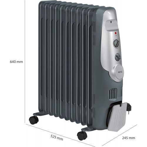  AEG RA 5522 11-Rippen-OElradiator, 2200 Watt, 3 Leistungsstufen, Warmeregulierung, Kabelaufwicklung, 4 Leichtlauf-Rollen