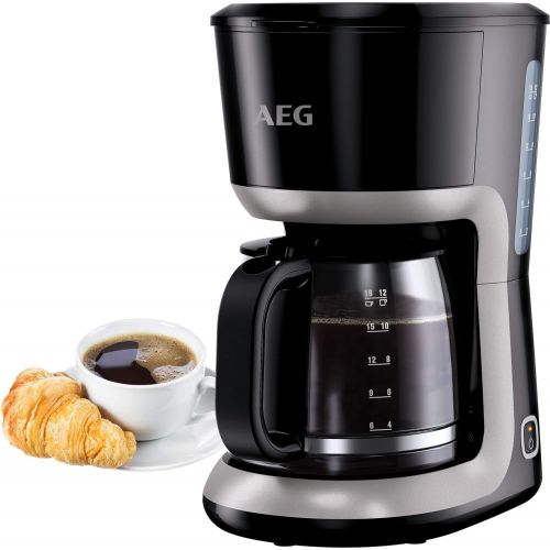  AEG KF 3300 Kaffeemaschine (Skalierte 1,5 l/12-18 Tassen Aroma-Glaskanne, Warmhaltefunktion, Sicherheitsabschaltung, Wasserstandsanzeige, Ein/Aus-Schalter, entnehmbarer Filter-Korb