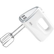 AEG HM 3330 Hand Mixer / 5 Variable Speed Levels / Turbo Function for Maximum Power / Eject Button / 2 Whisks and 2 Dough Hooks Dishwasher Safe / 450 Watt / 1 m Cable / White / Sil