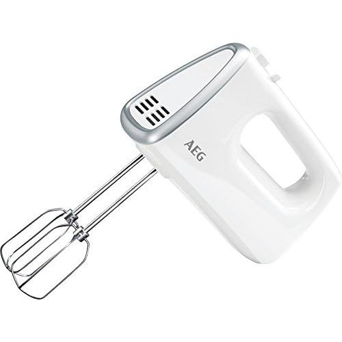  AEG HM 3330 Hand Mixer / 5 Variable Speed Levels / Turbo Function for Maximum Power / Eject Button / 2 Whisks and 2 Dough Hooks Dishwasher Safe / 450 Watt / 1 m Cable / White / Sil