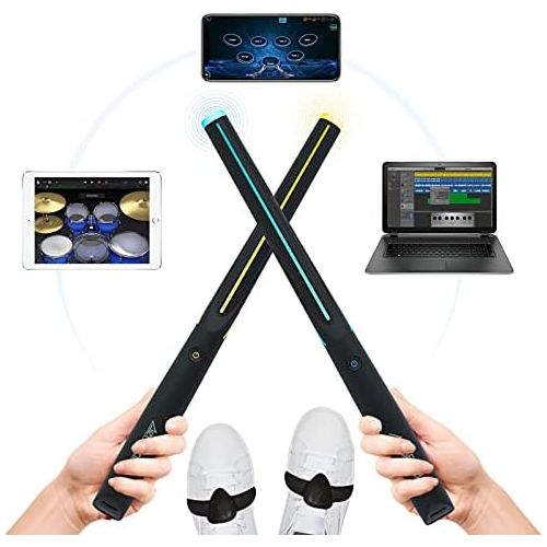  [아마존베스트]AEROBAND Bluetooth Drum Sticks, Electronic Air Drum Set with Light, Wireless Connection Bag, 4 Modes Portable Drumsticks for Travel Indoor and Outdoor with 1 Pair