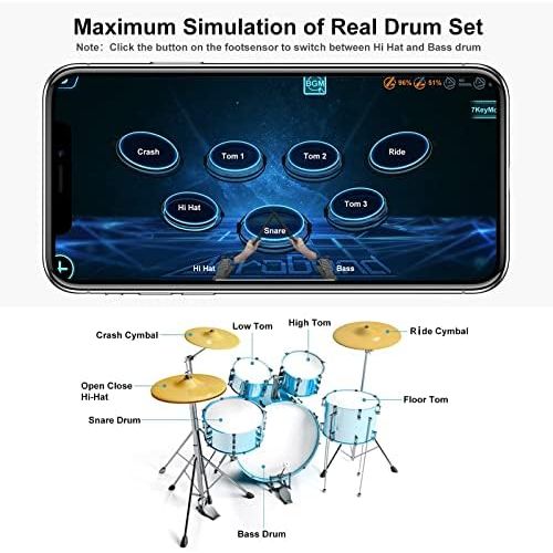  [아마존베스트]AEROBAND Bluetooth Drum Sticks, Electronic Air Drum Set with Light, Wireless Connection Bag, 4 Modes Portable Drumsticks for Travel Indoor and Outdoor with 1 Pair