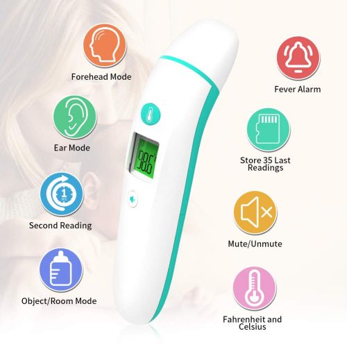  AERZETIX Baby Thermometer, Medical Ear and Forehead Thermometer for Fever, Infrared Digital Thermometer, Body/Surface/Room Temperature Reading Device with Fever Alarm for Babies, Kids, Adul
