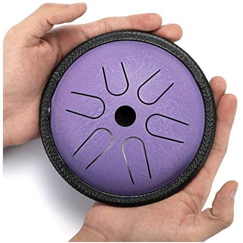  [아마존베스트]AEUWIER Steel Tongue Drum - 6 Tune 5.5 Inch Percussion Instrument Handpan Drum, Black Edge Handpan Drum with Drumsticks Carry Case