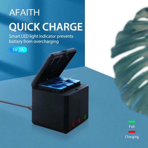  AFAITH Battery Charger Station for GoPro Hero 9 Hero 10 Black, 3-Channel Quick Charging Battery Storage Carrying Box Case with USB+Type-C Cord for GoPro Hero 9 Hero 10 Black