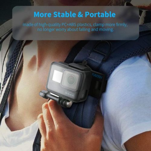  AFAITH 360° Rotating Adjustable Backpack Shoulder Strap Mount Clip Mount for GoPro Hero 10/9/8/7/6/5/4/3+,OSMO Action, Xiaoyi 4K and Most Action Cameras