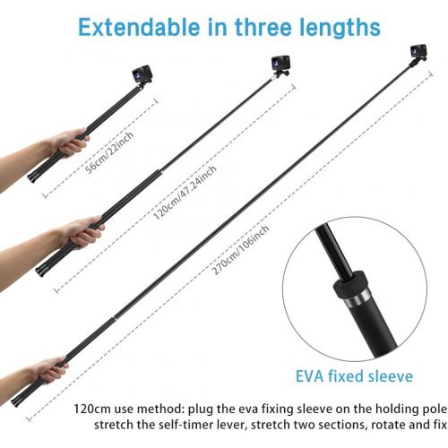  AFAITH 106 Long Carbon Fiber Handheld GoPro Selfie Stick Extendable Pole Monopod for GoPro Hero 10 Hero 9 Hero8 Hero7 Hero 6 Hero 5 Black, DJI OSMO Action Camera, Insta 360 Cam & O