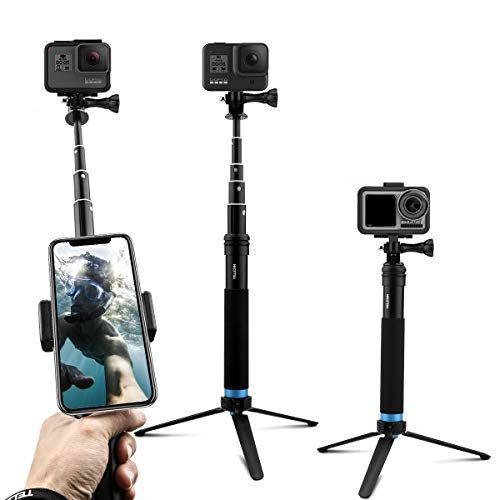  AFAITH Upgraded Pole for GoPro, Aluminum Alloy GoPro Selfie Stick with Stable Tripod Waterproof Handheld Monopod for GoPro Hero 10/Hero 8/Hero 9 Black/7/6/5/4/ Osmo Action Camera/X