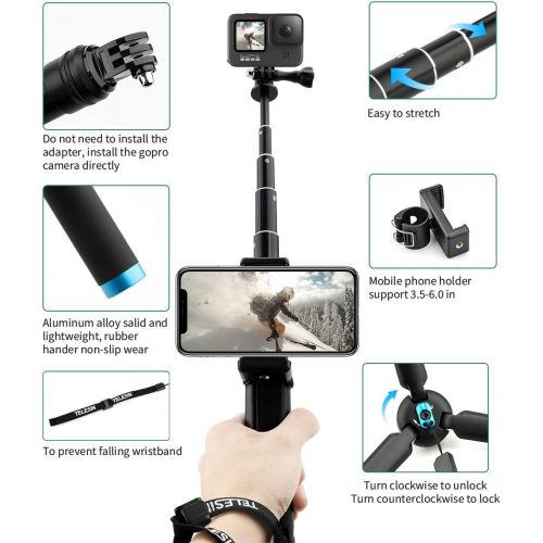  AFAITH Upgraded Pole for GoPro, Aluminum Alloy GoPro Selfie Stick with Stable Tripod Waterproof Handheld Monopod for GoPro Hero 10/Hero 8/Hero 9 Black/7/6/5/4/ Osmo Action Camera/X