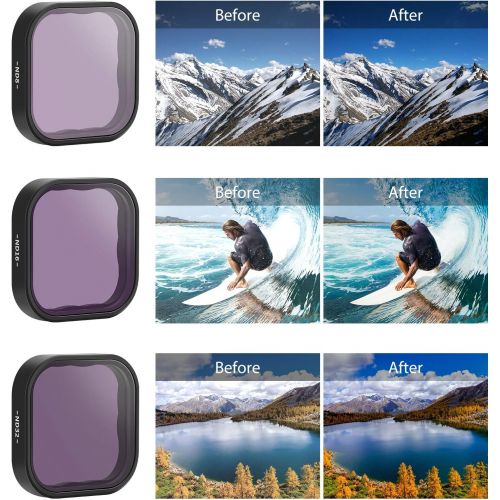  AFAITH ND Filter for GoPro Hero 9/10 Black, 3 Pack ND Lens Protector Kit Set (ND8 ND16 ND32) Neutral Density Filter for GoPro Hero 9/10 Black