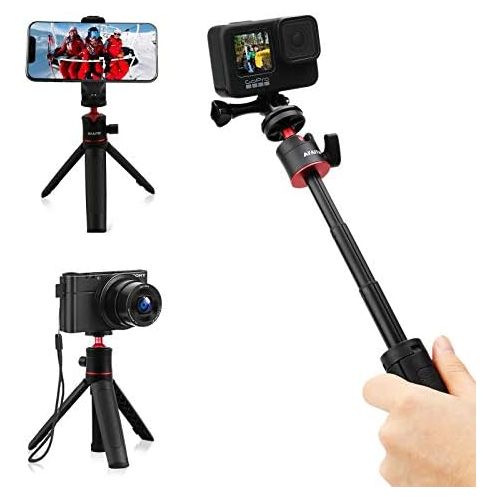  [아마존베스트]AFAITH Mini Selfie Tripod for GoPro and Cell Phone, Extended Table Selfie Stick Monopod for GoPro Hero 9 8 7 6 5 Black Session Osmo Action Camera iPhone/Huawei/Samsung/Xiaomi/LG