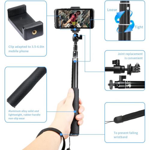  [아마존베스트]AFAITH Waterproof Selfie Stick with Tripod Aluminium Alloy Handle Telescopic Handheld Monopod Selfie Sticks for GoPro Hero 8 Hero7 Black Hero 6 Hero 5 DJI OSMO Action Pocket SJCAM