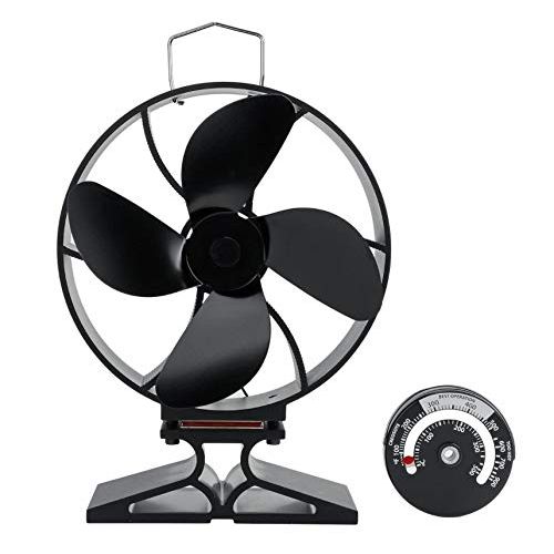  AFANGMQ Stove Fan with Stove Thermometer 4 Blade Fireplace Fan Heat Powered komin Wood Burner Eco Fan Friendly Quiet Home Efficient Heat Distribution Wood Stove Fan