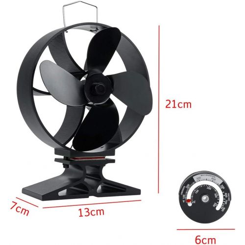  AFANGMQ Stove Fan with Stove Thermometer 4 Blade Fireplace Fan Heat Powered komin Wood Burner Eco Fan Friendly Quiet Home Efficient Heat Distribution Wood Stove Fan