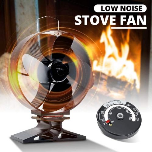  AFANGMQ Stove Fan with Stove Thermometer 4 Blade Fireplace Fan Heat Powered komin Wood Burner Eco Fan Friendly Quiet Home Efficient Heat Distribution Wood Stove Fan