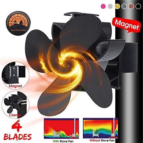  AFANGMQ Magnetic Wall mouted 4 Blade Heat Powered Stove Fan Log Wood Burner Eco Silent Fireplace Fan Home Efficient Heat Distribution for Gas/Pellet/Wood Log Burner Fireplace Wood