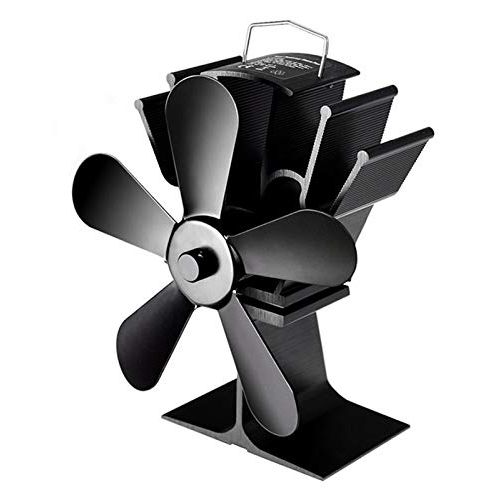  AFANGMQ Black Fireplace Fan 5 Blade Heat Powered Stove Fan Log Wood Burner Eco Friendly Quiet Fan Home Efficient Heat Distribution for Gas/Pellet/Wood Log Burner Fireplace Wood Sto