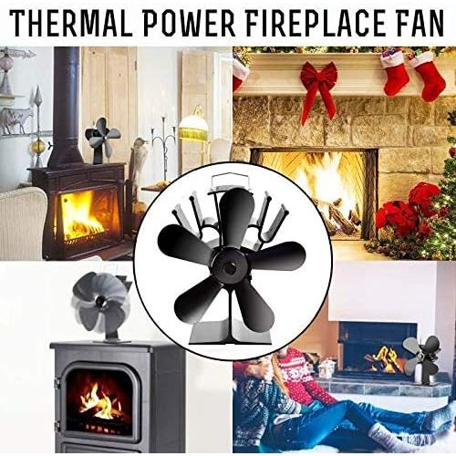  AFANGMQ Black Fireplace Fan 5 Blade Heat Powered Stove Fan Log Wood Burner Eco Friendly Quiet Fan Home Efficient Heat Distribution for Gas/Pellet/Wood Log Burner Fireplace Wood Sto