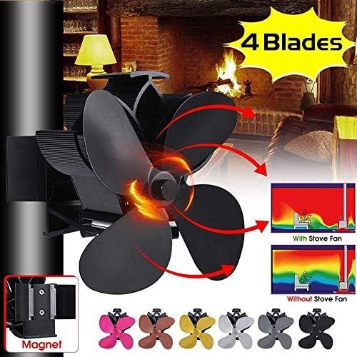  AFANGMQ Mouted Type 4 Blades Heat Powered Stove Fan Log Wood Burner Ecofan Quiet Black Home Fireplace Fan Efficient Heat Distribution for Gas/Pellet/Wood/Log Stoves Wood Stove Fan