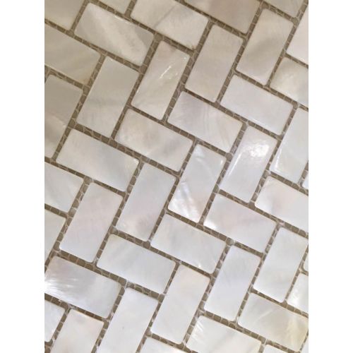  AFSJ Genuine White Herringbone Mother of Pearl Tile 12 Packs-Bathroom Kitchen Backspalsh