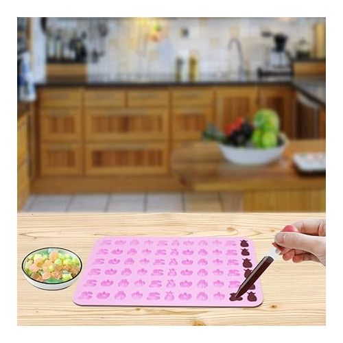  Silicone Candy Molds，AFUNTA 4 Pcs 66-Cavity Non-Stick Mini Fruit Silicone Gummy Mold with 4 Pcs Dropper for DIY Gummy, Ice, Jelly, Chocolate, Candy - Green,Blue,Pink,Purple