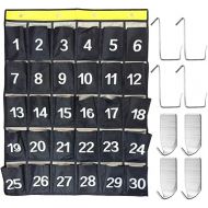 AFUNTA 30 Numbered Pockets Classroom Calculator Holder & Cell Phone Pockets Chart Organizer Hanging Door and Wall Storage Bag with 4 Adhesive Hooks / 4 Door Hooks - Navy