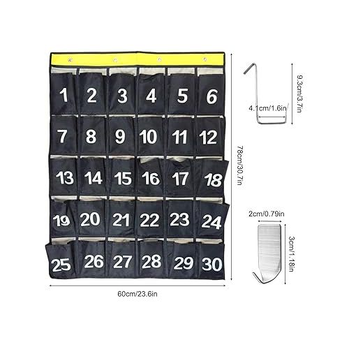  AFUNTA 30 Numbered Pockets Classroom Calculator Holder & Cell Phone Pockets Chart Organizer Hanging Door and Wall Storage Bag with 4 Adhesive Hooks / 4 Door Hooks - Navy