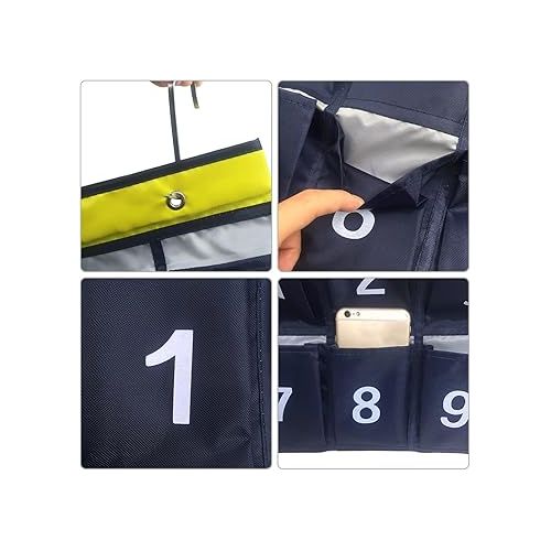  AFUNTA 30 Numbered Pockets Classroom Calculator Holder & Cell Phone Pockets Chart Organizer Hanging Door and Wall Storage Bag with 4 Adhesive Hooks / 4 Door Hooks - Navy
