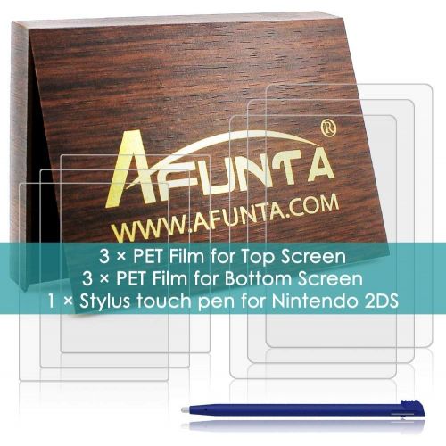  [아마존베스트]Screen Protector and Stylus Compatible 2DS, AFUNTA 3 Pack (6 Pcs) HD Clear PET Film for Top and Bottom Screen, with 1 Plastic Blue Screen Touch Pen