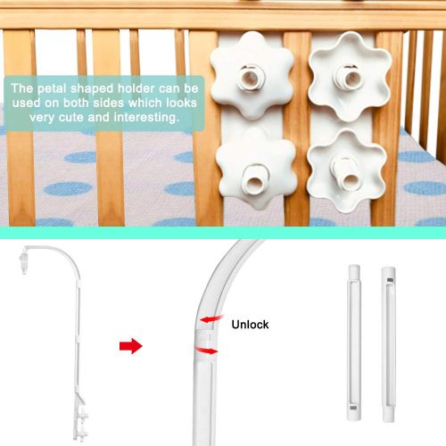  AFUNTA 37 Inch Double Screw Crib Mobile Bed Bell Holder with Music Box, DIY Toy Decoration Hanging Arm Adjustable Holder Bracket Baby Bed Stent Set Nut Screw