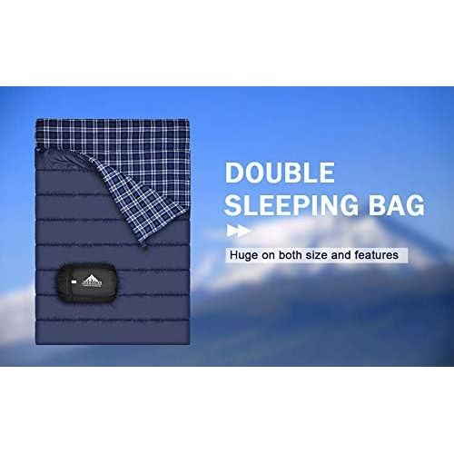  Agemore Cotton Flannel Double Sleeping Bag for Camping, Backpacking, Or Hiking. Queen Size 2 Person Waterproof Sleeping Bag for Adults Or Teens. Truck, Tent, Or Sleeping Pad, Light