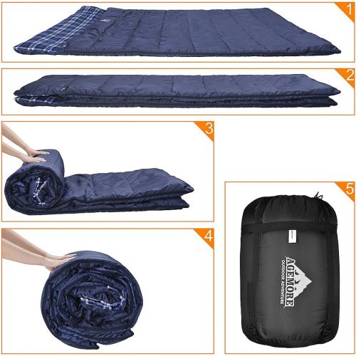  Agemore Cotton Flannel Double Sleeping Bag for Camping, Backpacking, Or Hiking. Queen Size 2 Person Waterproof Sleeping Bag for Adults Or Teens. Truck, Tent, Or Sleeping Pad, Light