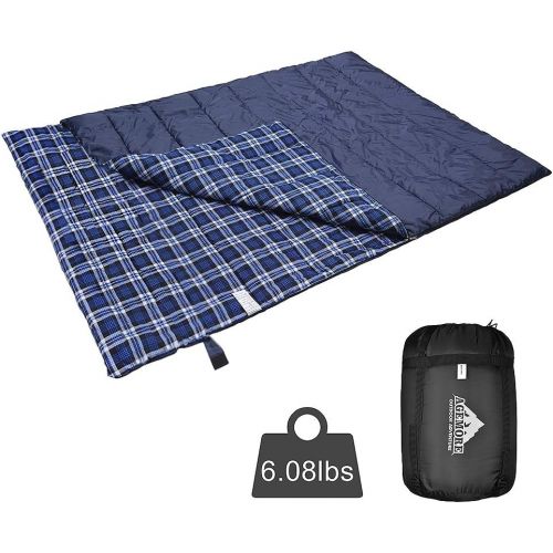  Agemore Cotton Flannel Double Sleeping Bag for Camping, Backpacking, Or Hiking. Queen Size 2 Person Waterproof Sleeping Bag for Adults Or Teens. Truck, Tent, Or Sleeping Pad, Light
