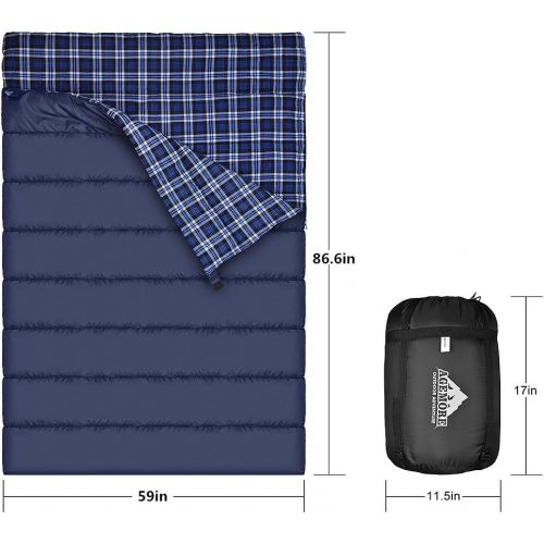  Agemore Cotton Flannel Double Sleeping Bag for Camping, Backpacking, Or Hiking. Queen Size 2 Person Waterproof Sleeping Bag for Adults Or Teens. Truck, Tent, Or Sleeping Pad, Light