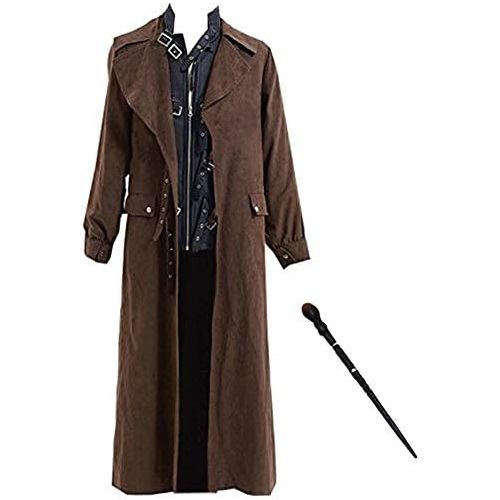  AGLAYOUPIN Mens Brown Jacket Coat Leather Vest Cosplay Costume Halloween