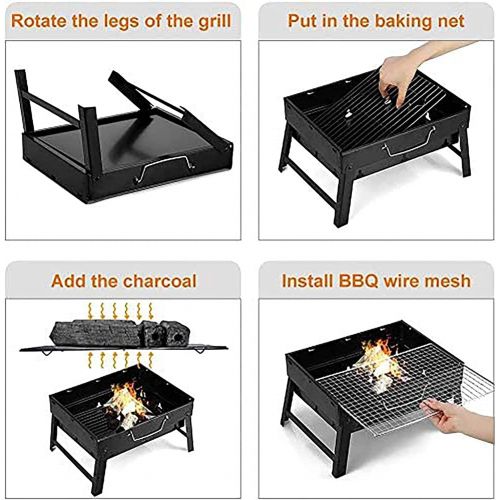  AGM Barbecue Grill, Charcoal Grill Folding Portable Lightweight Barbecue Grill Tools for Outdoor Grilling Cooking Camping Hiking Picnics Tailgating Backpacking Party 17x 11.6x 2.6