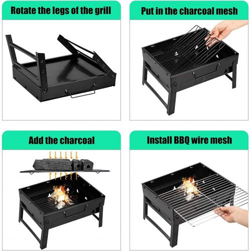  AGM Folding Portable Barbecue Charcoal Grill, Barbecue Desk Tabletop Outdoor Stainless Steel Smoker BBQ for Outdoor Cooking Camping Picnics Beach (M1)