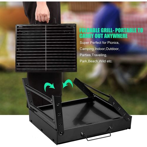  AGM Folding Portable Barbecue Charcoal Grill, Barbecue Desk Tabletop Outdoor Stainless Steel Smoker BBQ for Outdoor Cooking Camping Picnics Beach (M1)