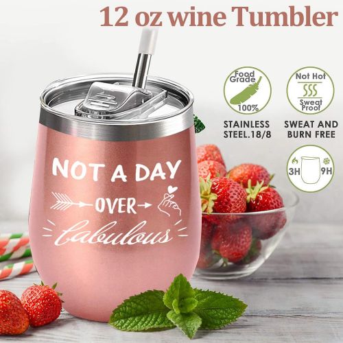  [아마존베스트]AGOESH Insulated Wine Tumbler with Leakproof Lid and Straw, Stainless Steel Stemless Wine Glass Tumbler Gift for Women, Men, Friends, 12 oz Double Wall Vacuum Travel Tumbler for Wine Coff