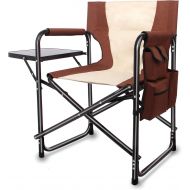 AGOOL Camping Directors Chair Portable Folding Chair - Full Aluminum Frame Makeup Chair Artist Heavy Duty Lightweight with Armrest Side Table Storage Bag Indoor Outdoor 300 lbs Supports