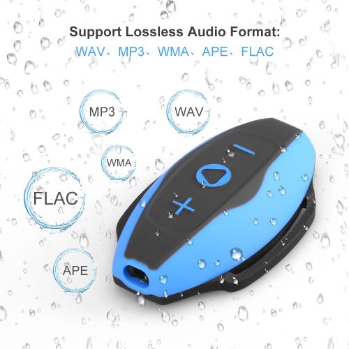  AGPTEK 8GB IPX8 Waterproof MP3 Player with Water Resistant Headphones,suit for Swimming Surfing Running,S05 Blue