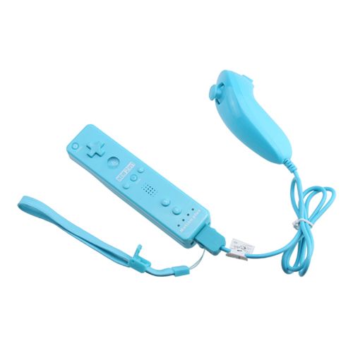  AGPtek Blue Built-in Motion Plus Remote + Nunchuck Controller For Wii + Silicone Case + Wrist Strap