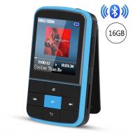 AGPTEK 16GB Bluetooth 4.0 MP3 Player, Wearable Clip Supports Playlist FM Radio with Sport Armband, up to 128GB, G15 Blue