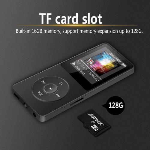  AGPTEK 16GB MP3 Player,Lossless Sound music player with Micro SD Card Slot, Black A02S
