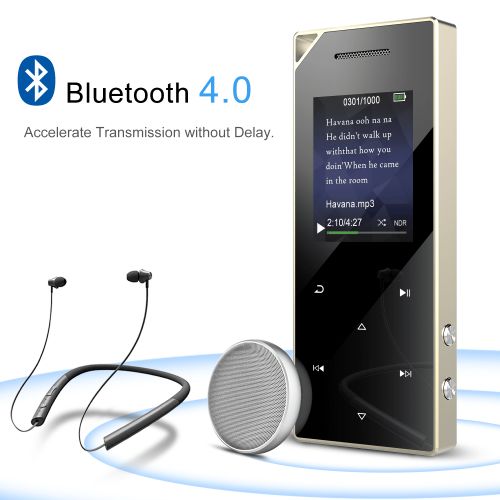  AGPTEK 16GB MP3 Player Bluetooth 4.0 with Speaker, A05ST Metal Touch Button Music Player for Sports,Silver