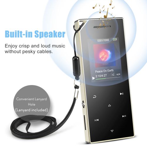  AGPTEK 16GB MP3 Player Bluetooth 4.0 with Speaker, A05ST Metal Touch Button Music Player for Sports,Silver